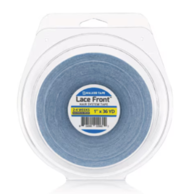 Rolo de fita adesiva azul com etiqueta redonda em embalagem plástica