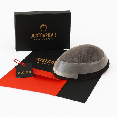 Sistema de cabelo JustCapilar com embalagem preta e vermelha