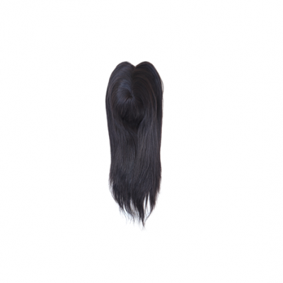 Peruca longa preta com textura lisa sobre fundo branco