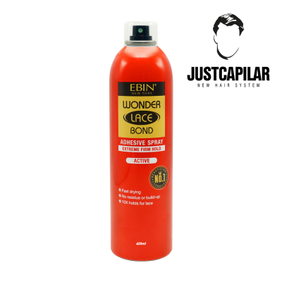 Spray adesivo EBIN Wonder Lace Bond, lata vermelha com tampa transparente