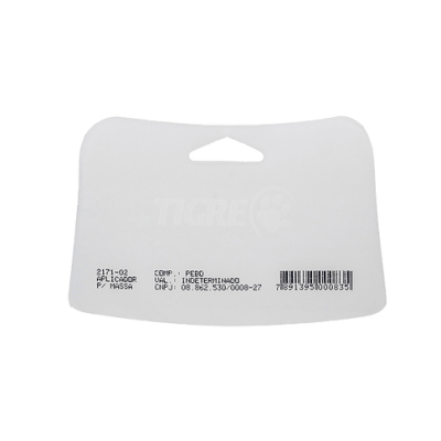 Etiqueta em cartão branco da marca TIGRE com texto e código de barras