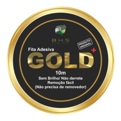 Fita adesiva gold com etiqueta preta e dourada