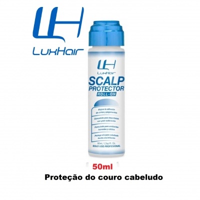 Frasco branco e azul LuxHair Scalp Protector Roll-On 50ml