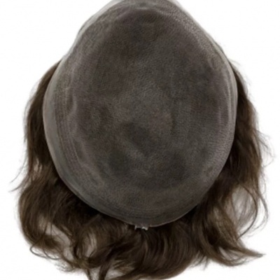 base de peruca castanha com rede transparente e fios ondulados