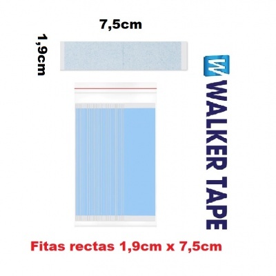 Fita adesiva azul com saco plástico e texto de medidas