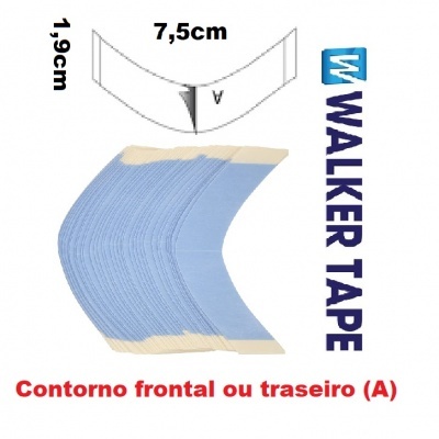 Fita adesiva médica azul Walker Tape com dimensões e texto explicativo