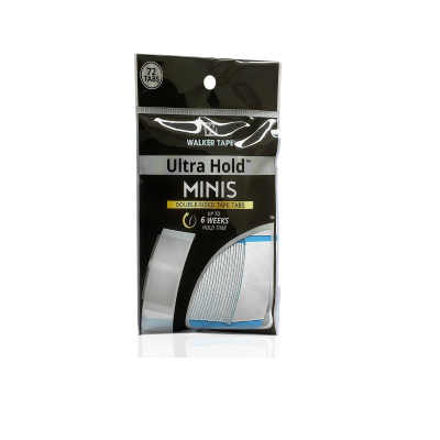 Embalagem preta de fita dupla-face Walker Tape Ultra Hold MINIS com texto e gráficos coloridos