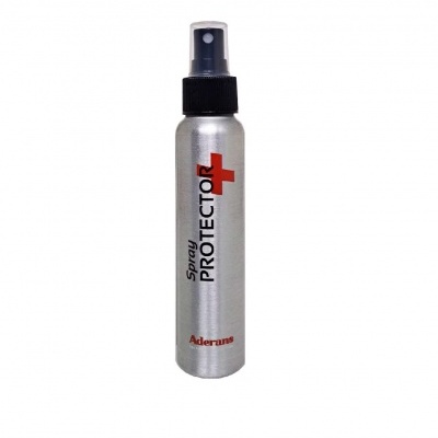 frasco de spray prateado com tampa preta e texto Spray PROTECTOR +