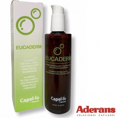 Frasco e caixa de champô EUCADERM capell'o Aderans