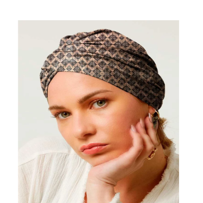 Turbante feminino padrão preto e bege