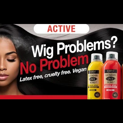 Promoção de spray adesivo Wonder Lace Bond para perucas com texto e imagem de mulher aplicando o produto