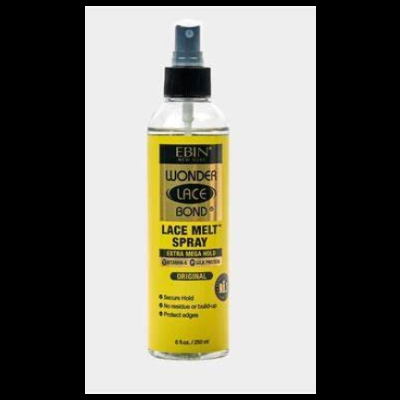 Frasco spray transparente com rótulo amarelo e tampa preta