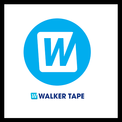 Logotipo azul e branco da WALKER TAPE com letra W estilizada