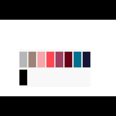 Paleta de cores com tons cinza, rosa, vermelho, vinho, azul e preto