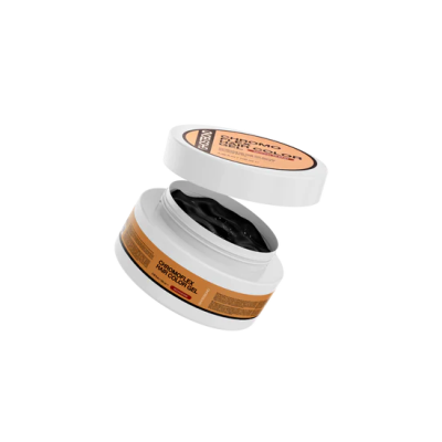 Frasco de gel para cabelo preto aberto com rótulo castanho e preto