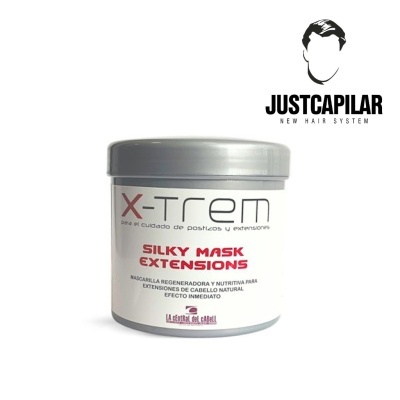 Pote branco com tampa cinza de máscara capilar X-TREM SILKY MASK EXTENSIONS