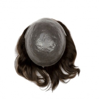 peruca castanho escuro ondulado com base cinza escuro