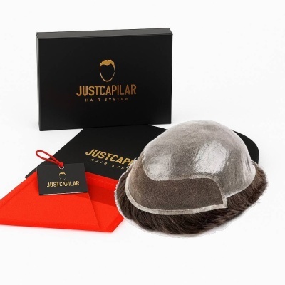 Sistema capilar JustCapilar com base castanha clara e cabelo castanho escuro