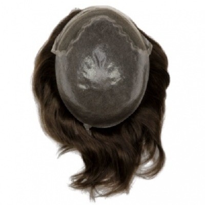 Prótese capilar masculina castanho escuro e base cinzenta