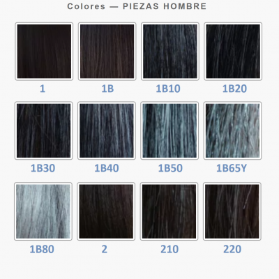 Amostras de cores de cabelo para peças de homem com códigos numéricos