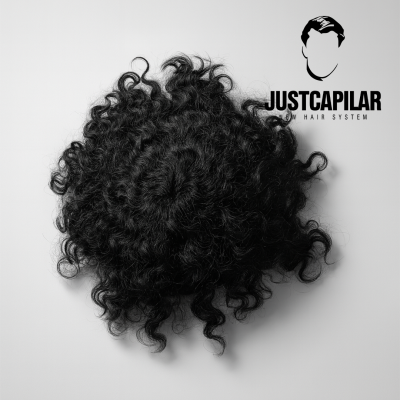 Postiço de cabelo curly afro preto com logótipo JustCapilar