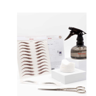 Kit para sobrancelhas com tatuagens, borrifador, algodão e tesoura