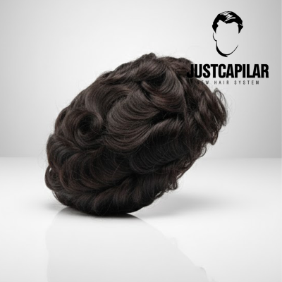 Peruca castanho escuro ondulado com logotipo JUSTCAPILAR