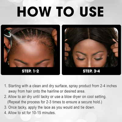 Instruções de uso para aplicação de produto capilar em duas fotos de mulher negra.