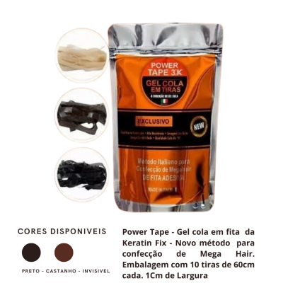 Embalagem metálica laranja e prateada de Power Tape 3K Gel Cola em Tiras para Megahair