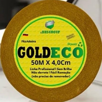 Rolo de fita adesiva castanha BESGROUP com rótulo amarelo e verde