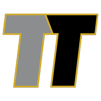 Logótipo com as letras TT em cinzento e preto com contorno amarelo