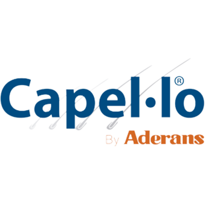 Logótipo Capello By Aderans em azul e castanho sobre fundo transparente