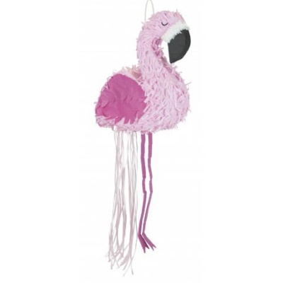 Piñata flamingo cor-de-rosa com penas e pernas longas