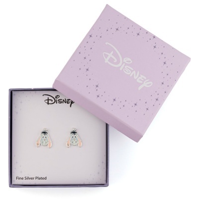 Conjunto de brincos Disney em prata banhada com caixa lilás
