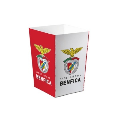 Caixa vermelha e branca com emblema do Sport Lisboa e Benfica