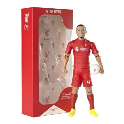 Figura de ação de jogador de futebol do Liverpool FC com roupa vermelha e caixa vermelha