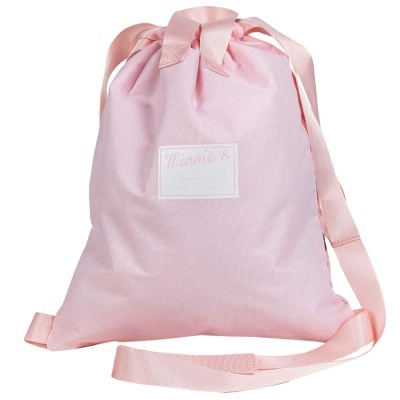 Mochila saco rosada com alças e etiqueta Minnie &