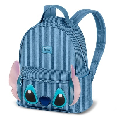 Mochila azul infantil com rosto de Stitch e orelhas em tecido