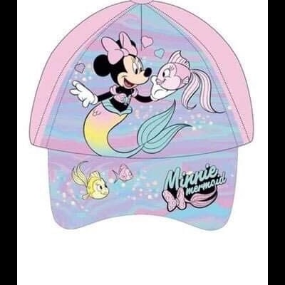 Boné infantil rosa com estampa da Minnie sereia e peixes coloridos