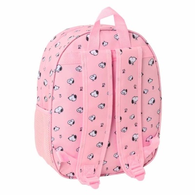 Mochila rosa com padrão de cabeças de panda em branco e preto