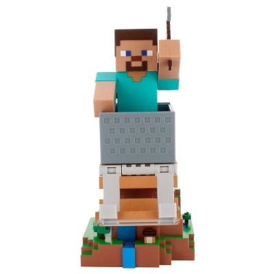 Figura de brinquedo Minecraft com personagem e base de terra e rio