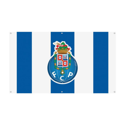 Bandeira do FC Porto azul e branca com emblema do clube no centro