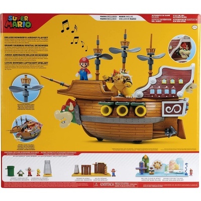 Conjunto de brinquedo Super Mario Deluxe Bowser's Airship Playset com navio de ar e figuras