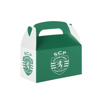 Embalagem de cartão verde e branca com logotipo SCP Sporting Portugal