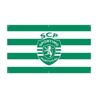 Bandeira verde e branca do Sporting com escudo central