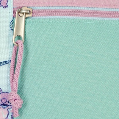 Saco azul clara com fecho rosa e corda entrelaçada