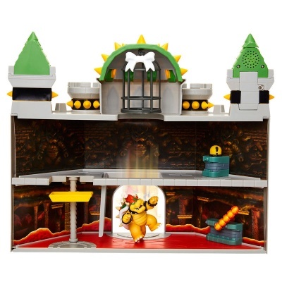 Playset de castelo de plástico com figura de Bowser e elementos de lava