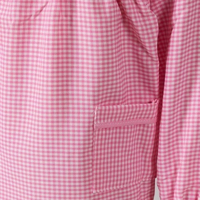 Avental rosa xadrez com manga comprida e bolso frontal