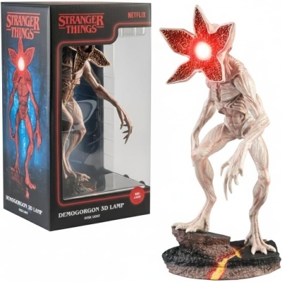 Lâmpada Demogorgon 3D da Stranger Things com luz vermelha e base de rocha