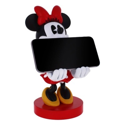 Estátua de Minnie Mouse a segurar smartphone preto